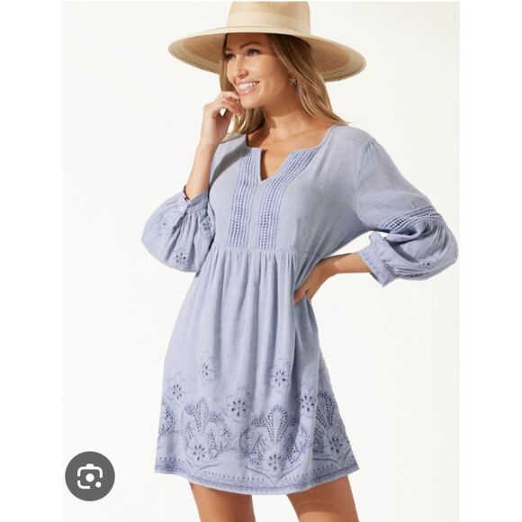 Tommy Bahama St. Lucia Linen-Blend Blue Coverup Dress Size XS - Picture 1 of 12